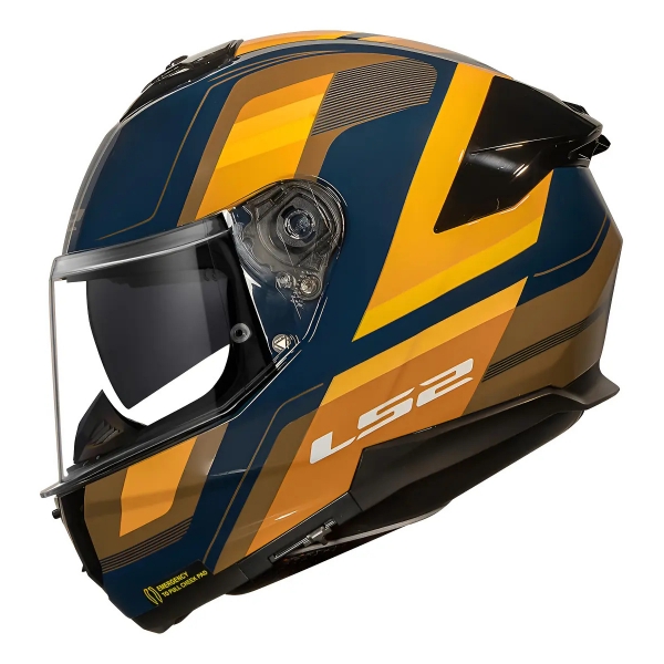 Capacete Moto Fechado Ls2 Ff808 Stream 2 Vintage Azul Laranja Esportivo C/ Óculos Masculino Feminino