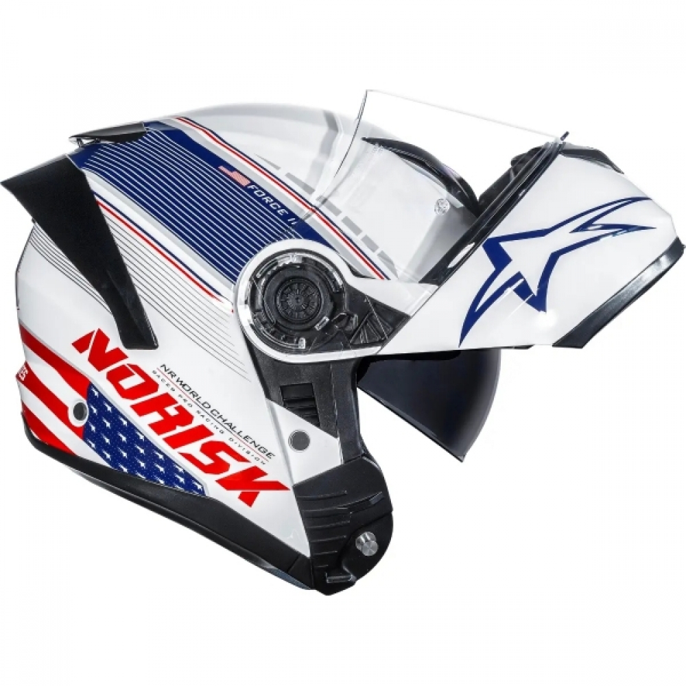 Capacete Articulado Robocop Norisk Force 2 Grand Prix Bandeira Usa Estados Unidos Escamoteável C/ Óculos