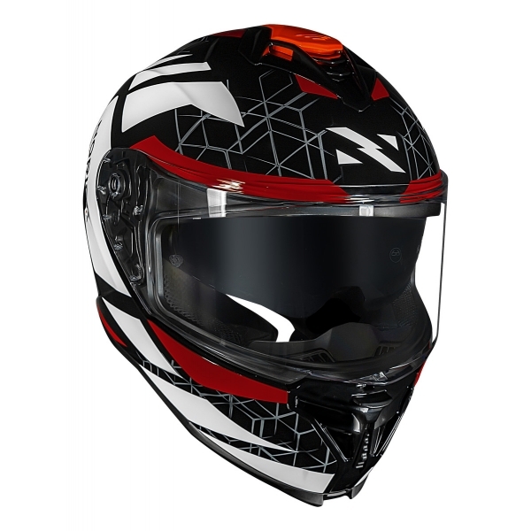 Capacete Moto Norisk Strada 2 Evoque Branco Preto Vermelho Esportivo C/ Aerofólio e Óculos Interno