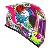 Capacete Moto Fechado Norisk Flow Trap Desenho Branco Rosa Feminino Masculino C/ Spoiler + Viseira