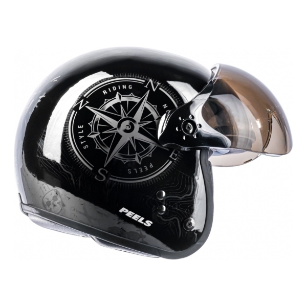 Capacete Moto Peels Mirage F 21 F-21 North Navy Custom Aviador C/ 2 Viseiras Queixeira Removível - Preto Brilho