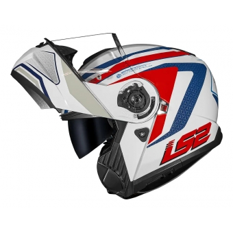 Capacete Moto Robocop Articulado LS2 FF908 Strobe 2 Phantom Branco Vermelho Escamoteável C/ Óculos