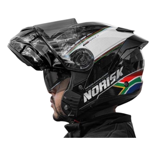 Capacete Articulado Robocop Norisk Force 2 Grand Prix Bandeira África Sul Escamoteável C/ Óculos
