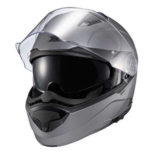 Capacete Moto Articulado Robocop Texx Kratos Classic Solid Escamoteável C/ Óculos - Cinza Fosco