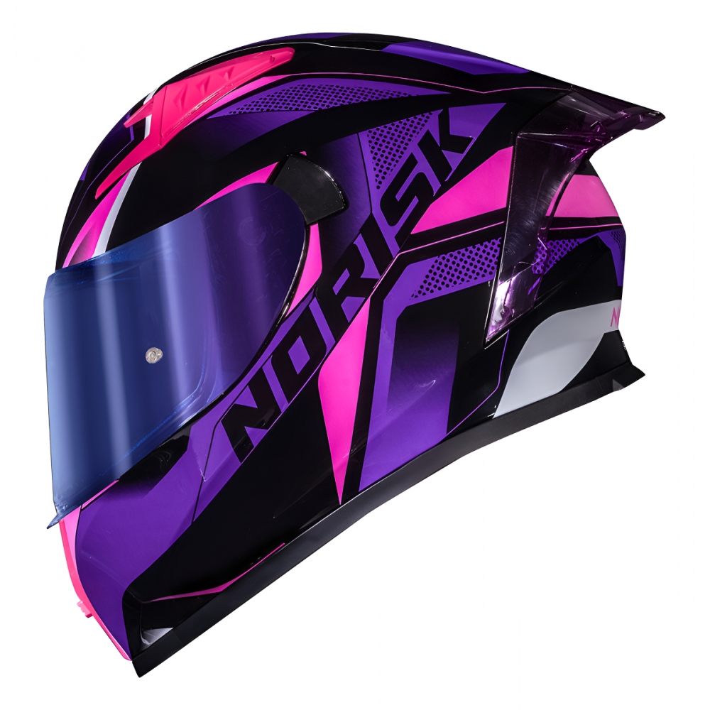Capacete Moto Feminino Norisk Flow Pulse Roxo Rosa C/ Spoiler + Viseira Fume Extra