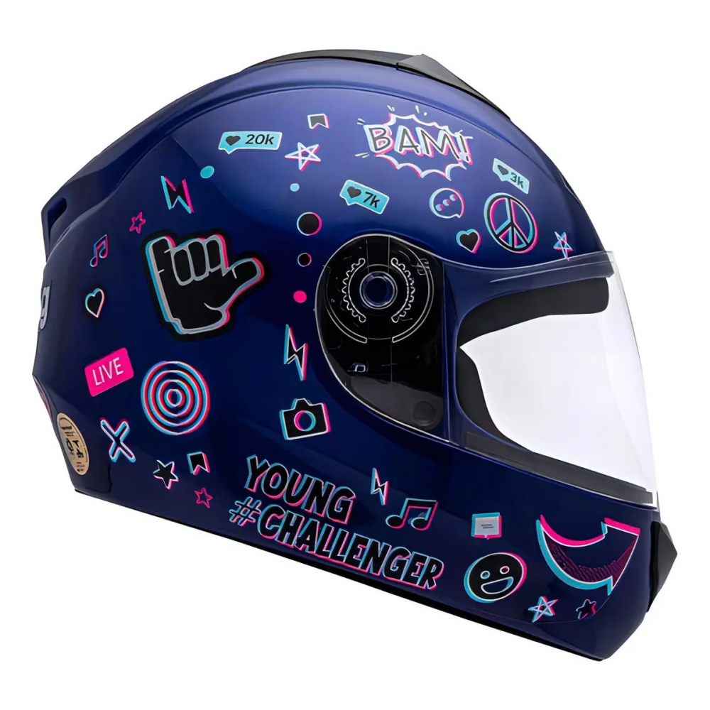 Capacete Moto Infantil Criança Fly Young Live Azul Preto Vermelho C/ Selo Inmetro Masculino Feminino - Azul