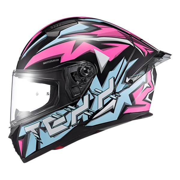 Capacete Esportivo Texx Raptor MotoGp Genesis C/ Spoiler + Viseira Extra Masculino Feminino - Azul Rosa