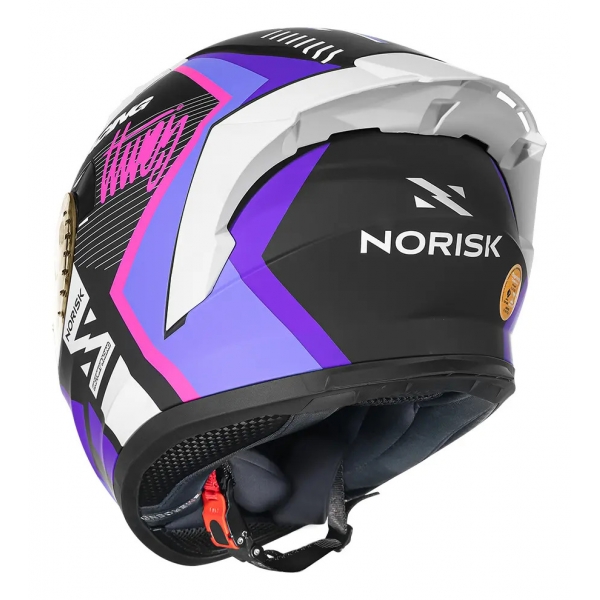 Capacete Moto Feminino Norisk Flow Pulse Run Vizion Branco Rosa Roxo C/ Aerofólio + Viseira  Extra