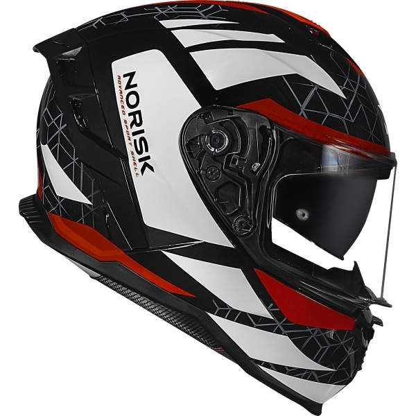Capacete Moto Norisk Strada 2 Evoque Branco Preto Vermelho Esportivo C/ Aerofólio e Óculos Interno