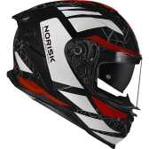 Capacete Moto Norisk Strada 2 Evoque Branco Preto Vermelho Esportivo C/ Aerofólio e Óculos Interno