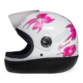 Capacete Feminino Fechado Taurus San Marino Formula 1R Femme Branco C/ Flor Rosa C/ Selo Inmetro