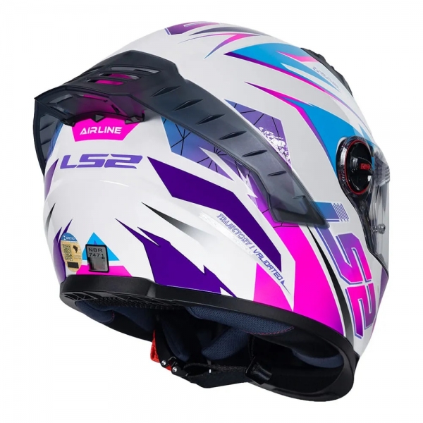 Capacete Moto LS2 FF358 Pro Classic Draze Airline Branco Roxo Rosa C/ Spoiler Masculino Feminino