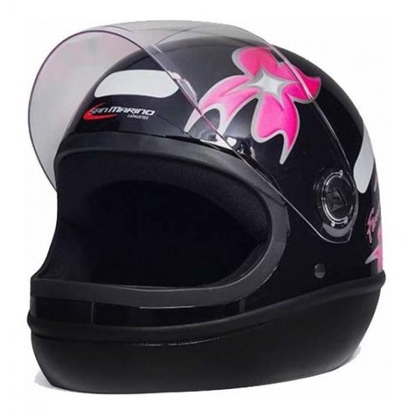 Capacete Moto Feminino Taurus San Marino Formula 1R Femme Preto C/ Flor Rosa C/ Selo Inmetro - Preto
