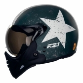 Capacete Moto Custom Peels F21 F-21 Us Army Tank Militar Aviador C/ 2 Viseiras Queixeira Removível - Verde Fosco