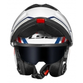 Capacete Moto Robocop Articulado LS2 FF908 Strobe 2 Phantom Branco Vermelho Escamoteável C/ Óculos