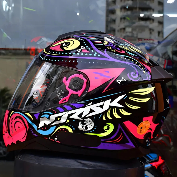 Capacete Moto Norisk Razor Circus Preto Rosa Fechado Masculino Feminino Esportivo