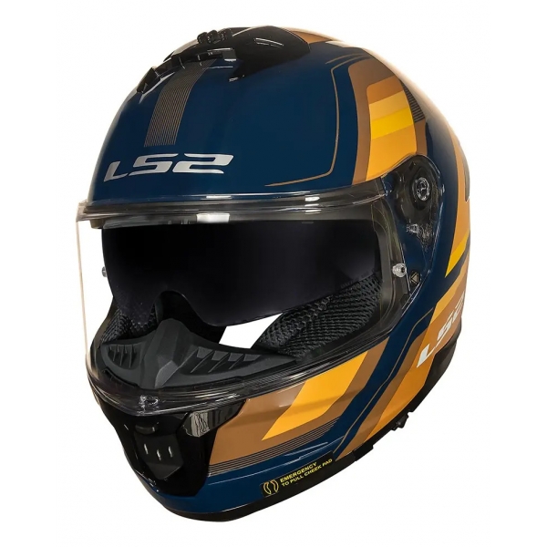 Capacete Moto Fechado Ls2 Ff808 Stream 2 Vintage Azul Laranja Esportivo C/ Óculos Masculino Feminino