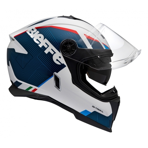 Capacete Moto Bieffe B-Trail Big Trail Bmw Delux Cross Azul Branco Vermelho C/ Óculos Sol Lançamento