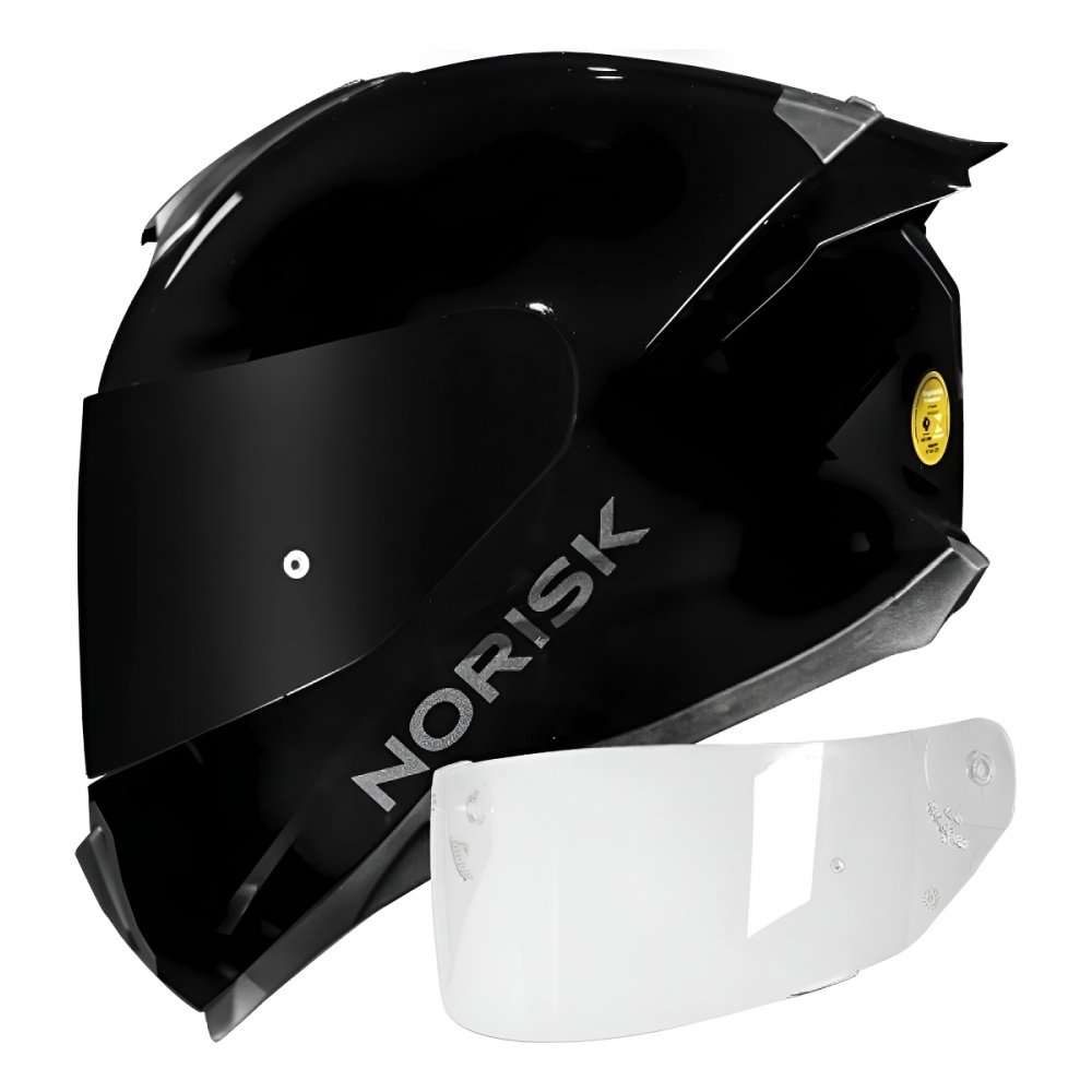 Capacete Norisk Razor Black Edition Preto Brilho C/ Aerofólio + Viseira Fumê Masculino Feminino
