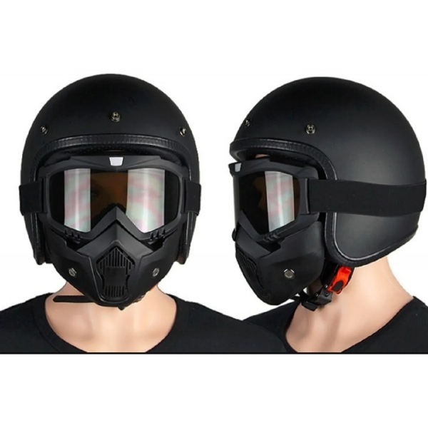 Óculos Máscara Viseira Capacete Aberto Bieffe B45 Harley Old School Lente Cristal - Preto