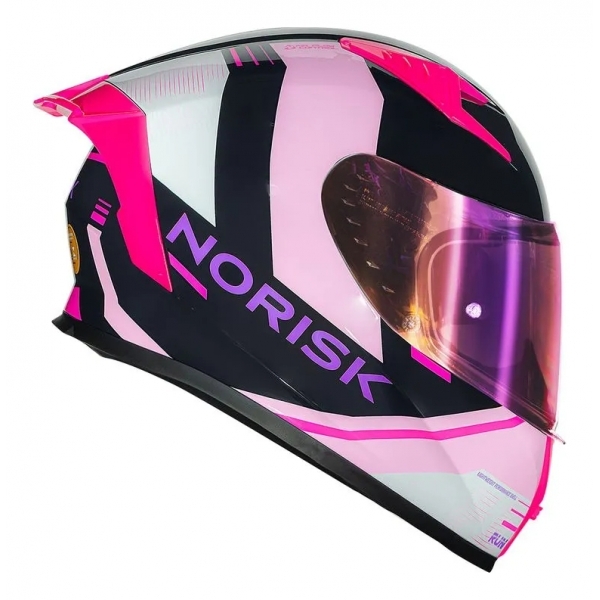 Capacete Moto Feminino Norisk Flow Run Roxo Rosa C/ Spoiler + Viseira Extra
