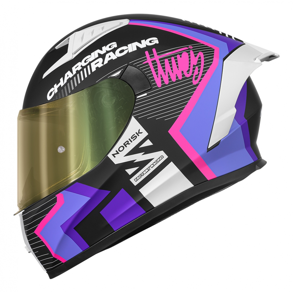 Capacete Moto Norisk Flow Vizion Preto Roxo Rosa C/ Spoiler + Viseira Extra Feminino Masculino