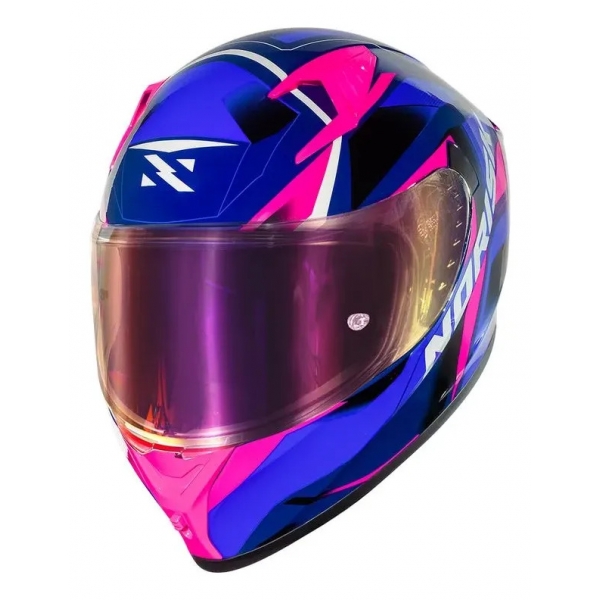 Capacete Moto Feminino Norisk Flow Pulse Azul Rosa Esportivo C/ Spoiler + Viseira Extra