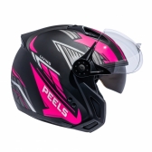 Capacete Moto Feminino Peels Mirage Living Custom Aviador Preto Rosa C/ Óculos Queixeira Removível