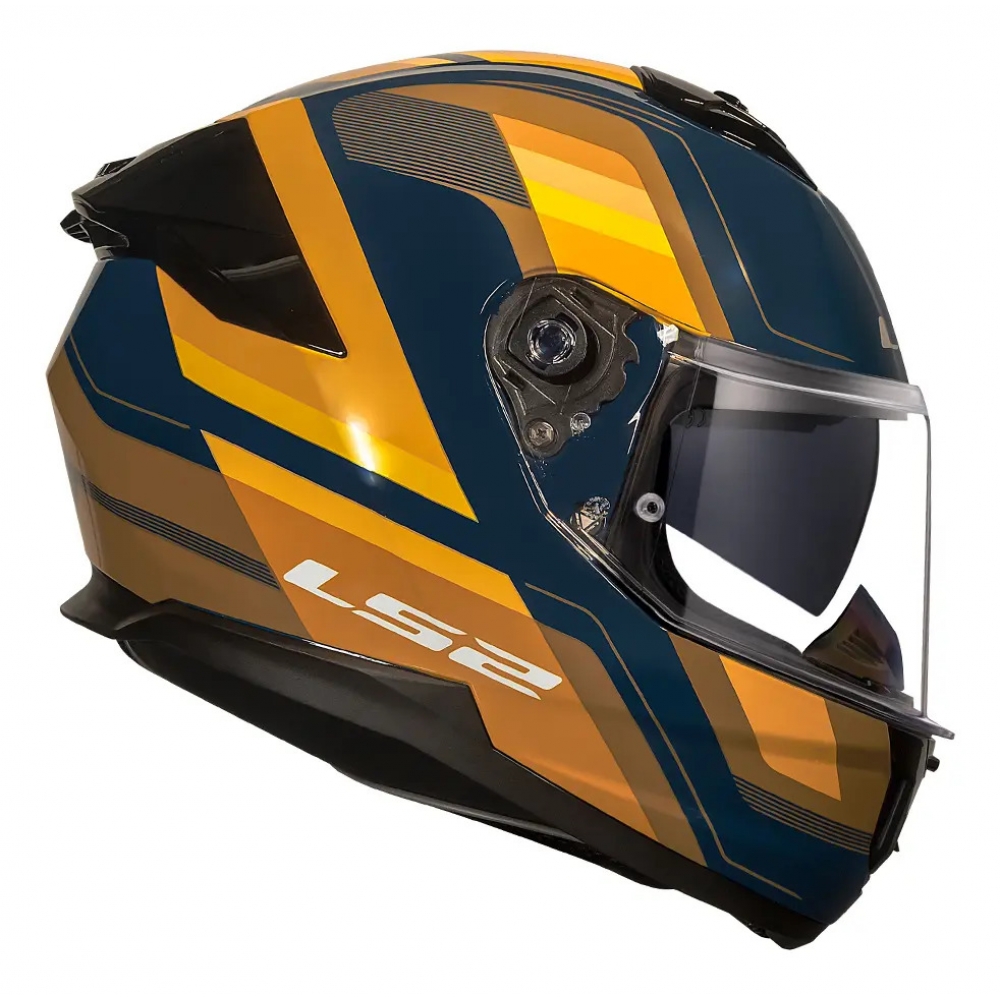 Capacete Moto Fechado Ls2 Ff808 Stream 2 Vintage Azul Laranja Esportivo C/ Óculos Masculino Feminino