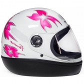 Capacete Feminino Fechado Taurus San Marino Formula 1R Femme Branco C/ Flor Rosa C/ Selo Inmetro