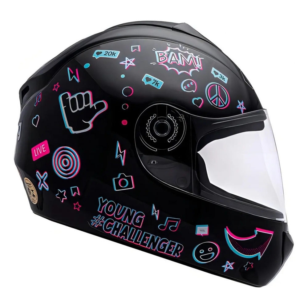 Capacete Moto Infantil Criança Fly Young Live Azul Preto Vermelho C/ Selo Inmetro Masculino Feminino - Preto