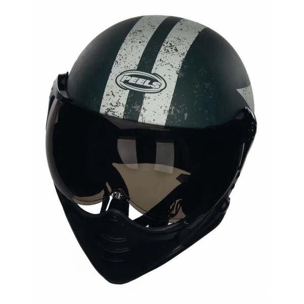 Capacete Moto Custom Peels F21 F-21 Us Army Tank Militar Aviador C/ 2 Viseiras Queixeira Removível - Verde Fosco