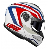 Capacete Moto Robocop Articulado LS2 FF908 Strobe 2 Phantom Branco Vermelho Escamoteável C/ Óculos