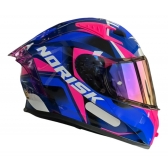 Capacete Moto Feminino Norisk Flow Pulse Azul Rosa Esportivo C/ Spoiler + Viseira Extra