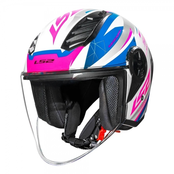 Capacete Moto Aberto LS2 OF616 S Airflow 2 Draze Branco Azul Rosa Pink Feminino Masculino