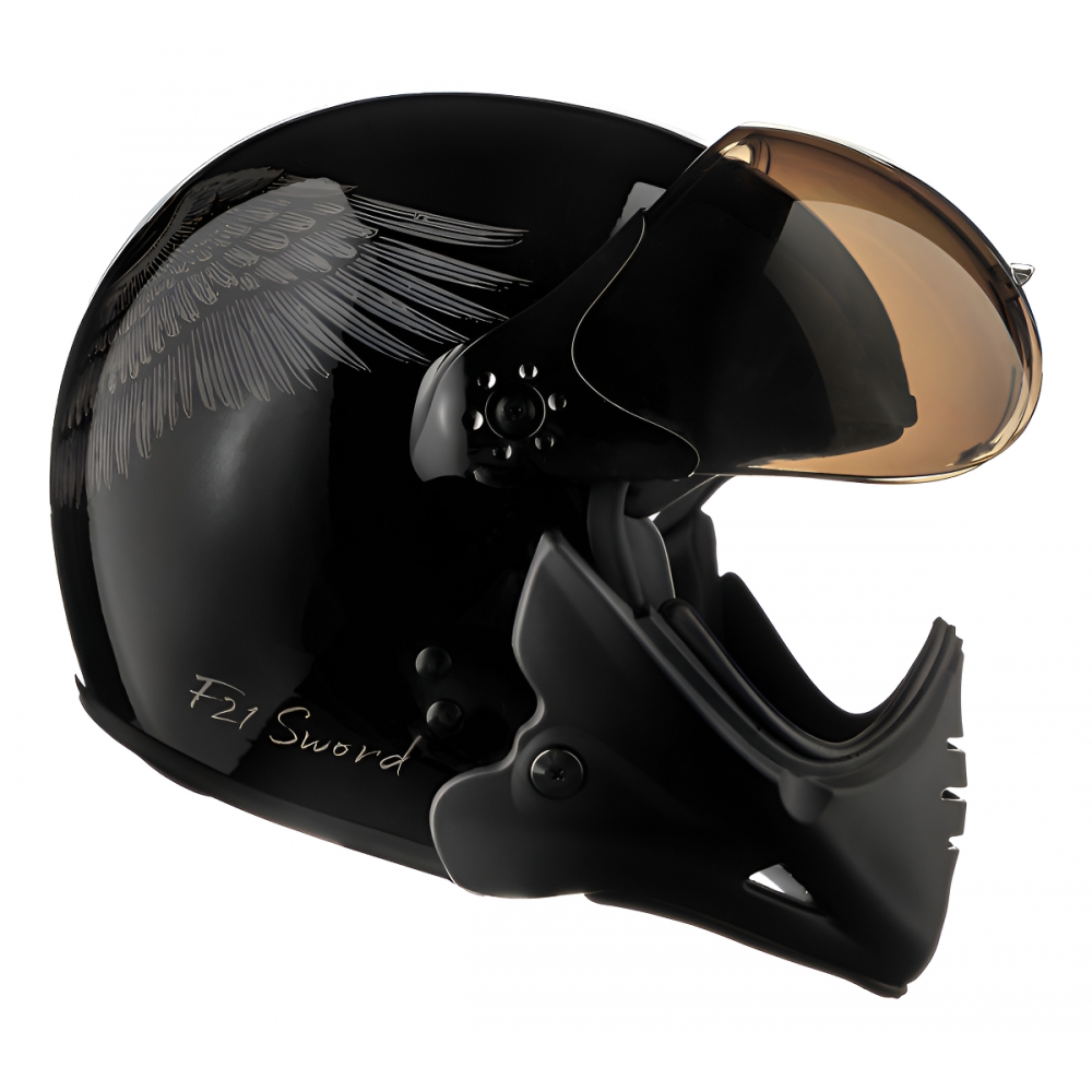 Capacete Moto Custom Peels Mirage F21 F-21 Sword Caveira Aviador C/ 2 Viseiras Queixeira Removível