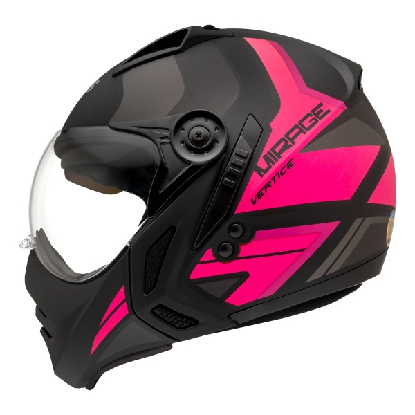 Capacete Moto Feminino Peels F-21 Mirage Vertice Preto Rosa Aviador C/ Óculos Queixeira Removível