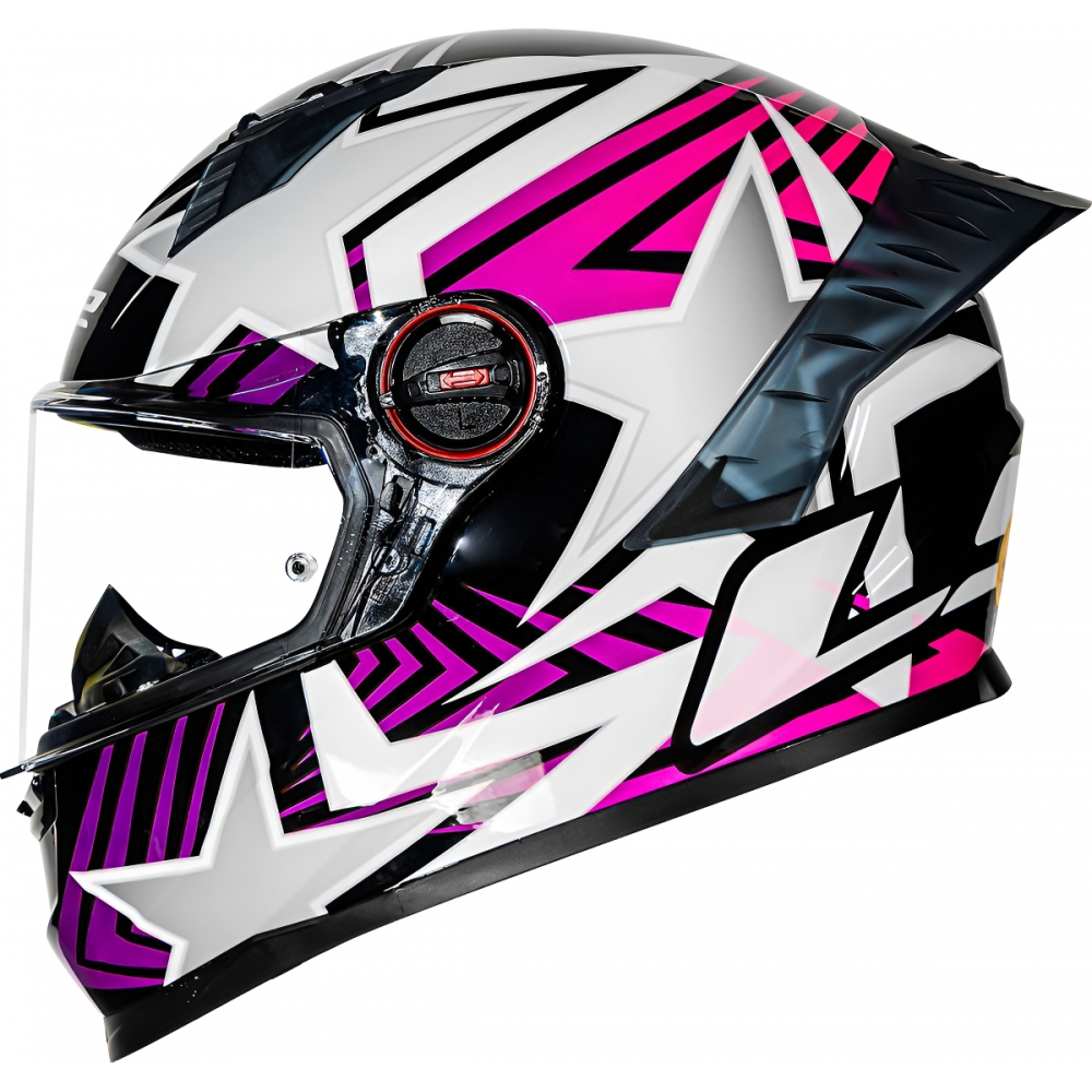 Capacete Moto Fechado Ls2 Ff358 Pro Classic Starwar Estellar Masculino Feminino C/ Spoiler Aerofólio - Preto Rosa Roxo