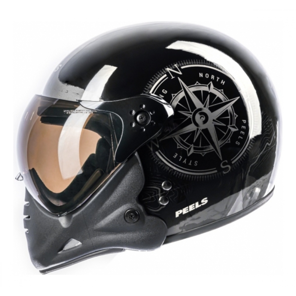 Capacete Moto Peels Mirage F 21 F-21 North Navy Custom Aviador C/ 2 Viseiras Queixeira Removível - Preto Brilho