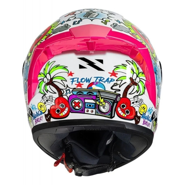 Capacete Moto Fechado Norisk Flow Trap Desenho Branco Rosa Feminino Masculino C/ Spoiler + Viseira