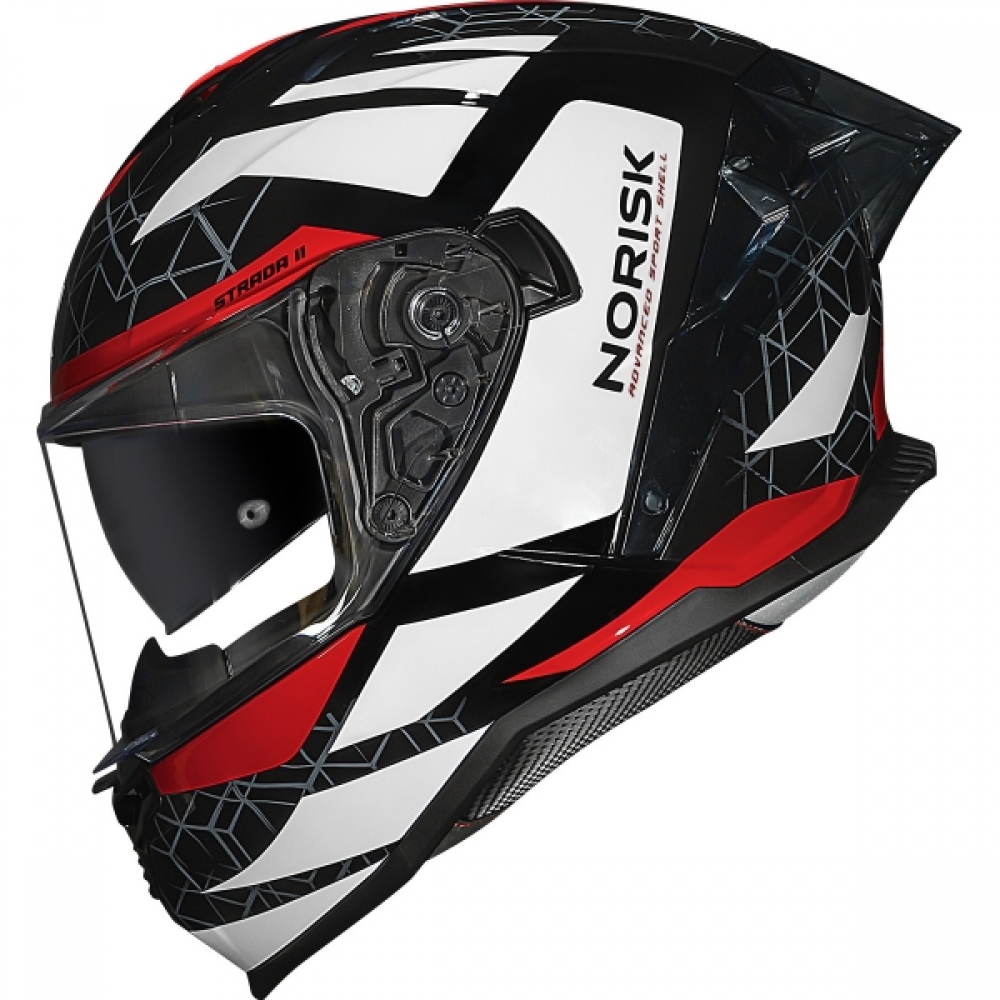 Capacete Moto Norisk Strada 2 Evoque Branco Preto Vermelho Esportivo C/ Aerofólio e Óculos Interno