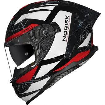 Capacete Moto Norisk Strada 2 Evoque Branco Preto Vermelho Esportivo C/ Aerofólio e Óculos Interno