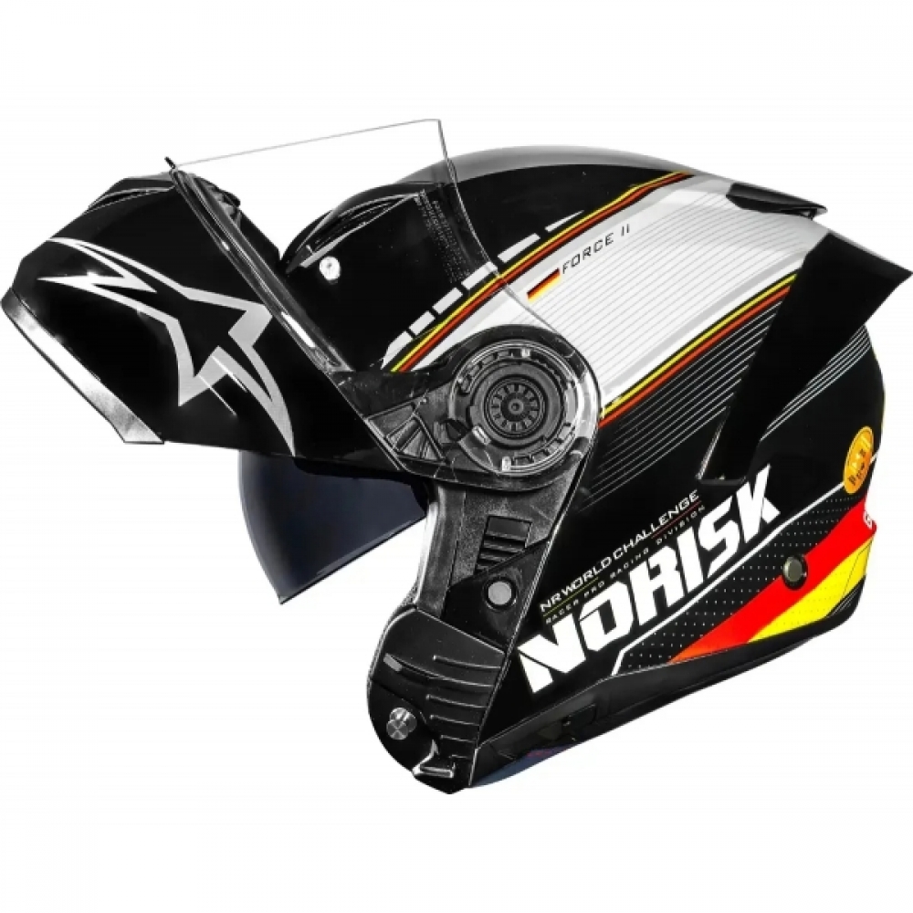 Capacete Moto Robocop Articulado Norisk Force 2 Grand Prix Bandeira Alemanha Escamoteável  C/ Óculos