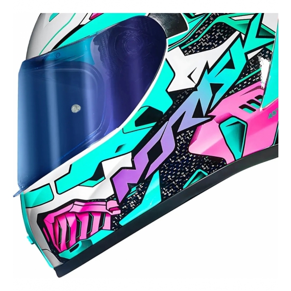 Capacete Moto Norisk Flow Robot Branco Rosa Verde C/ Spoiler + Viseira Extra Masculino Feminino