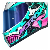Capacete Moto Norisk Flow Robot Branco Rosa Verde C/ Spoiler + Viseira Extra Masculino Feminino