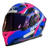Capacete Moto Feminino Norisk Flow Pulse Azul Rosa Esportivo C/ Spoiler + Viseira Extra