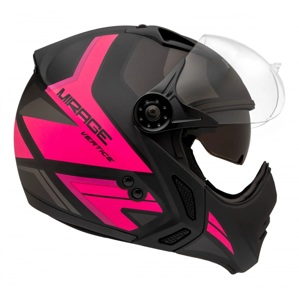 Capacete Moto Feminino Peels F-21 Mirage Vertice Preto Rosa Aviador C/ Óculos Queixeira Removível