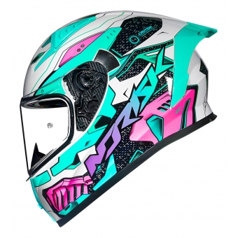 Capacete Moto Norisk Flow Robot Branco Rosa Verde C/ Spoiler + Viseira Extra Masculino Feminino
