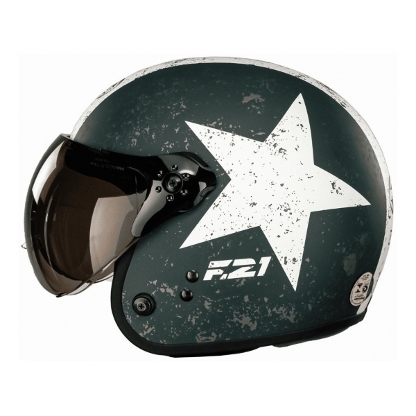 Capacete Moto Custom Peels F21 F-21 Us Army Tank Militar Aviador C/ 2 Viseiras Queixeira Removível - Verde Fosco