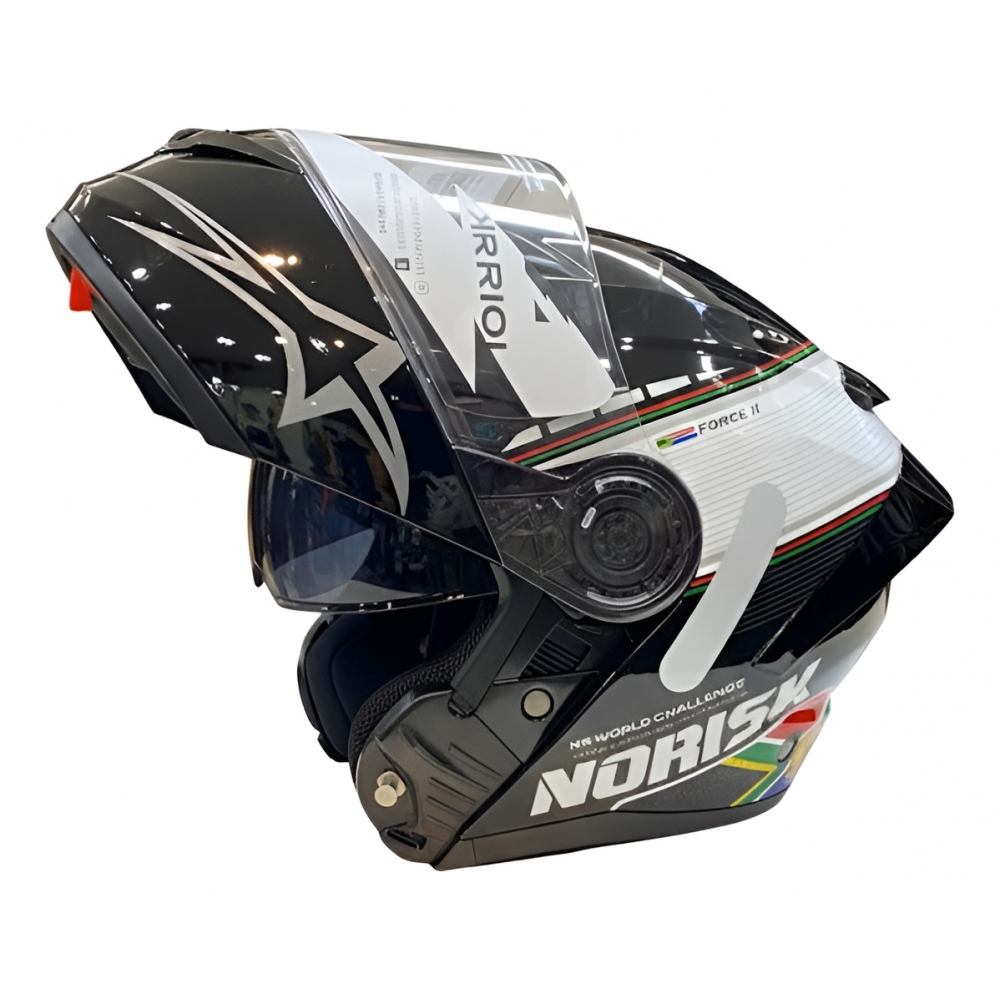 Capacete Articulado Robocop Norisk Force 2 Grand Prix Bandeira África Sul Escamoteável C/ Óculos